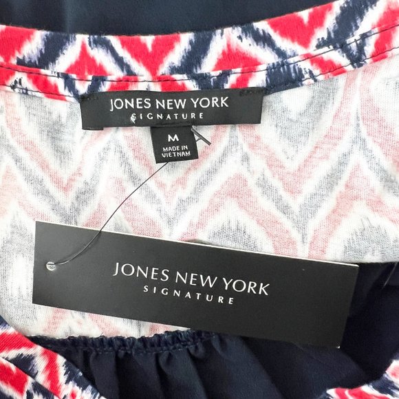 Jones New York Blouse Women Medium Cherry Red Combo Mixed Media V-Neck Top NWT - Picture 5 of 10